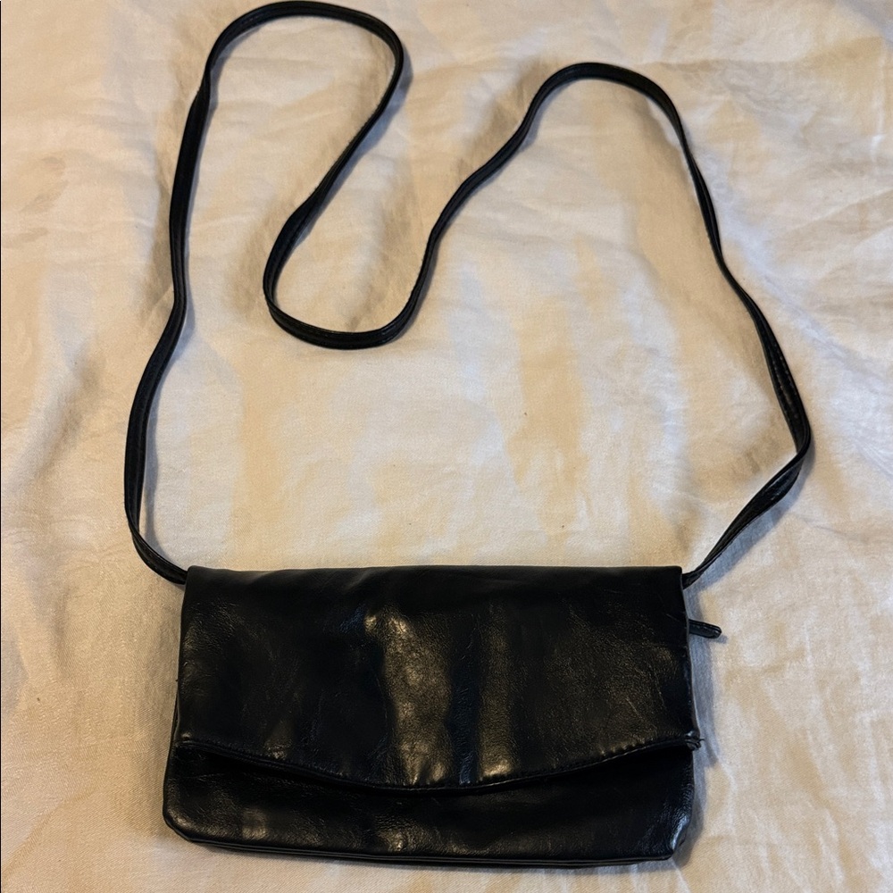 Minimal Black Leather Crossbody Clutch